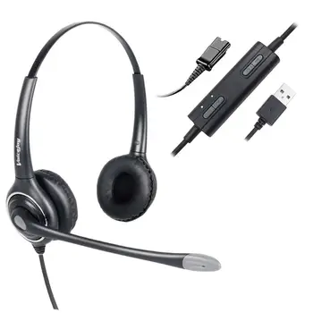 

USB Plug Headset in-line Controls with noise cancelling for Conference Calls Softphone Conversation Clear Chat Online Course etc