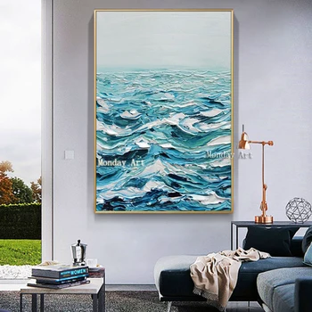 

Large High Quality handmade Knife Oil Painting Handpainted Abstract Modern Canvas painting Home Decor Sea View Palette Picture