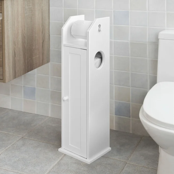 SoBuy/® FRG270-W Meuble de Rangement Salle de Bain Support Papier Toilette Meuble WC pour Papier Toilette Porte Brosse WC