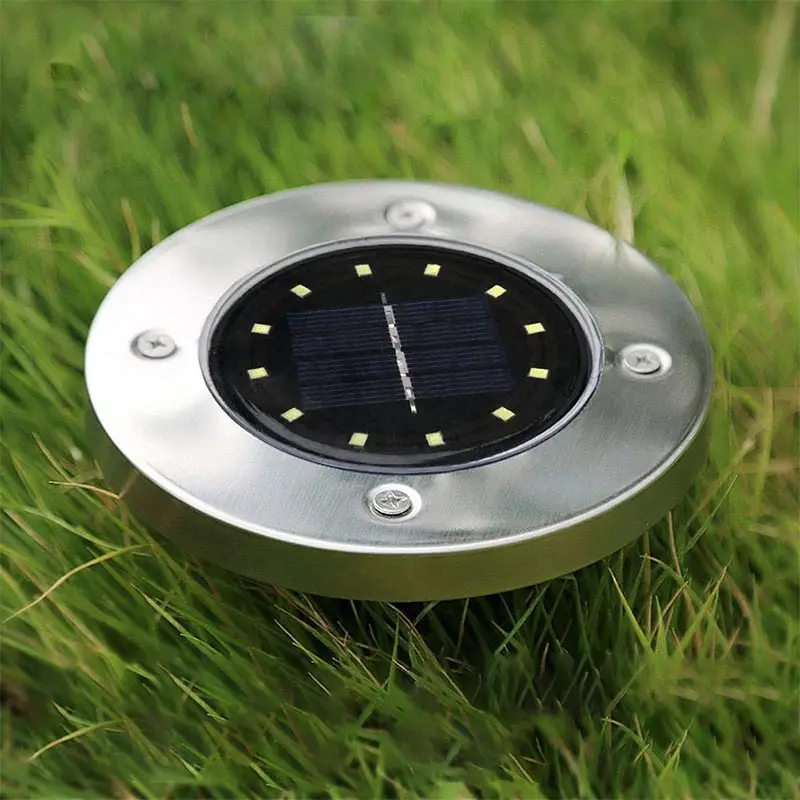 New Solar Powered Disk Lights 12 LED Solar Pathway Lights Outdoor