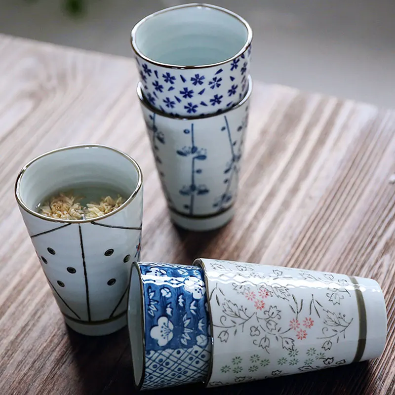 Japanese Style 5 Pieces Cups Handpainted Under Glazed Ceramic Cup