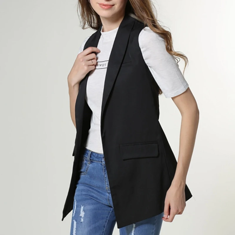 

Women Fashion elegant office lady pocket coat sleeveless vests jacket outwear casual brand WaistCoat colete feminino