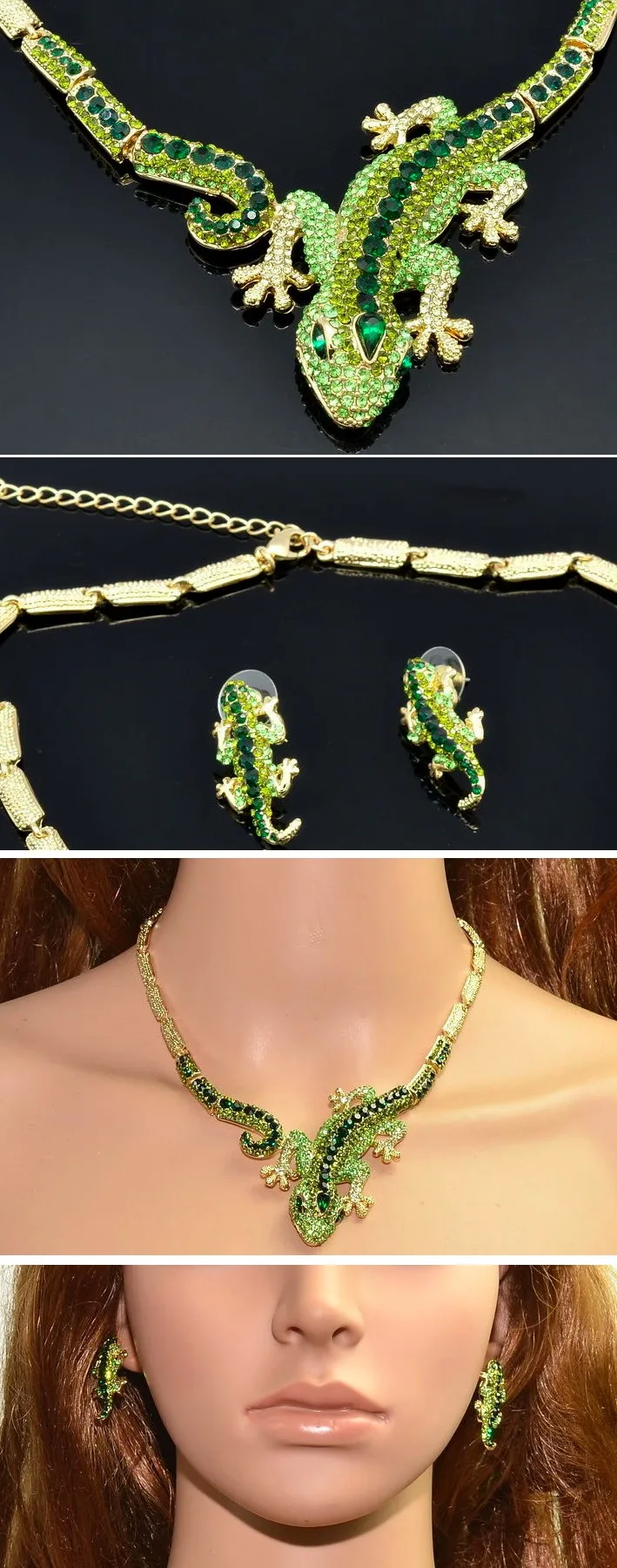online oxide jewellery set Fashion  Animal Gecko Lizard Necklace Earring Sets with Rhinestone Crystal Women Jewelry Set FA3274 discount Fashion Jewelry Sets