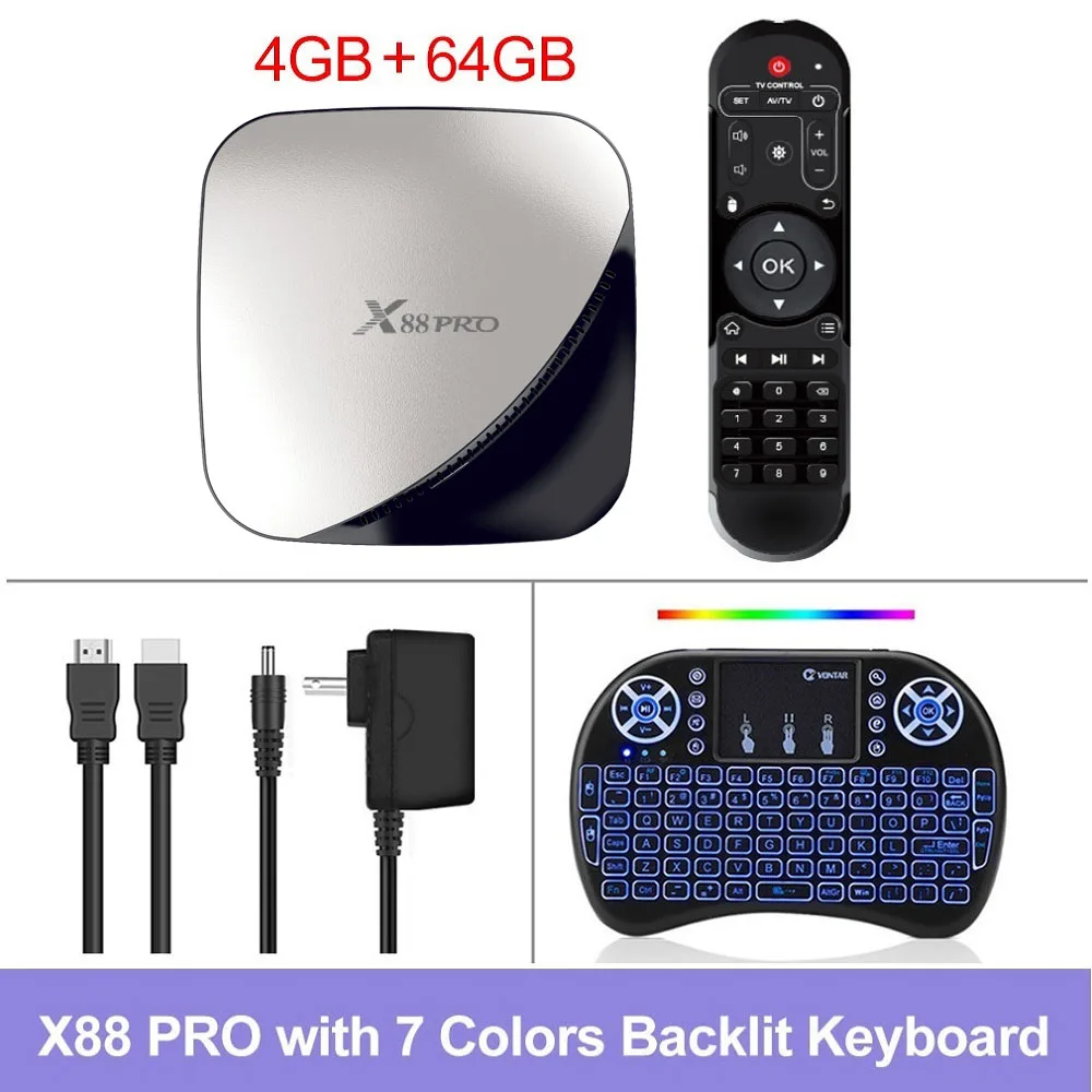 X88 PRO tv Box Android 9,0 4 Гб ram 128 Гб 64 ГБ 32 ГБ Google Voice Assistant RK3318 четырехъядерный Wifi 4K X88PRO 2 Гб 16 Гб телеприставка - Цвет: 4GB 64GB Backlit key