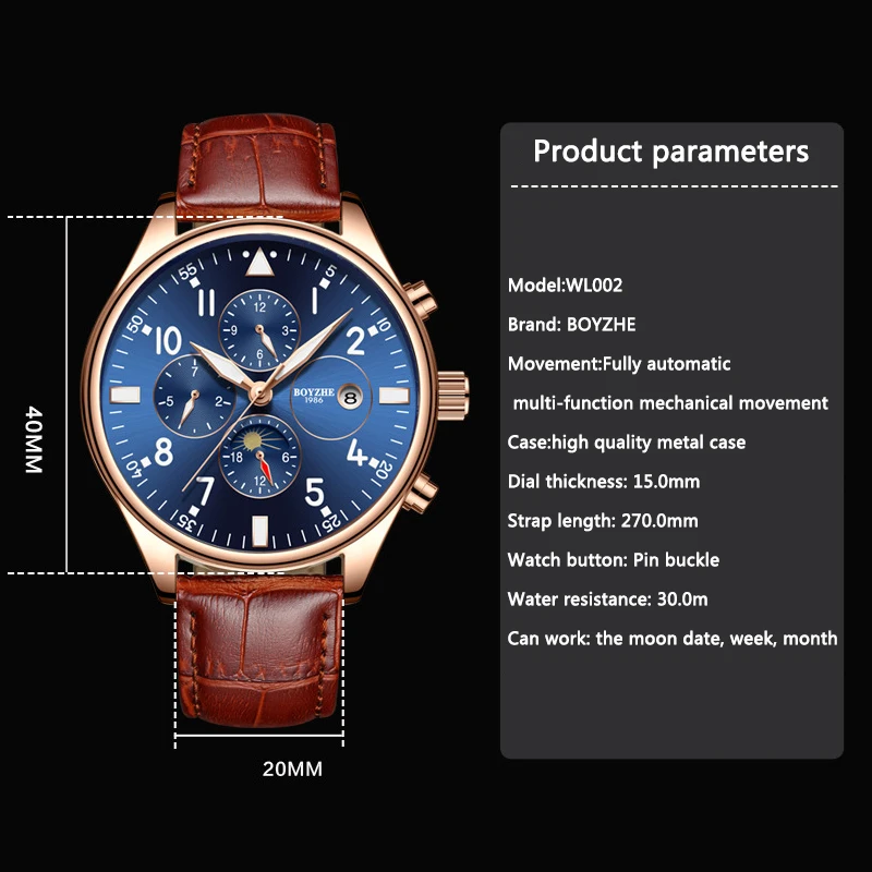 BOYZHE ووتش الرجال الفاخرة للماء الأزياء الأعمال عارضة الجلود الرياضة ساعات آلية الذاتي الرياح الجوف عودة التلقائي BOYZHE ووتش الرجال الفاخرة للماء الأزياء الأعمال عارضة الجلود الرياضة ساعات آلية الذاتي الرياح الجوف عودة التلقائي