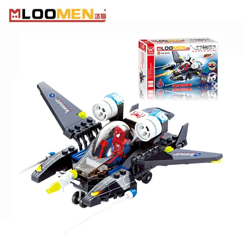 112pcs Super Hero Spider Man Airplane Legoings Building Blocks Toy Kit DIY Educational Children Christmas Birthday Gifts