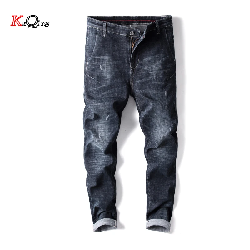 

KUQING blue jeans men slim fit fashions 2019 new style stretch men's jeans pants