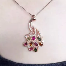 Натуральный многоцветный Турмалин Подвеска S925 серебряная подвеска в форме натурального граната ожерелье трендовый прекрасный павлин для женщин хорошее ювелирное изделие