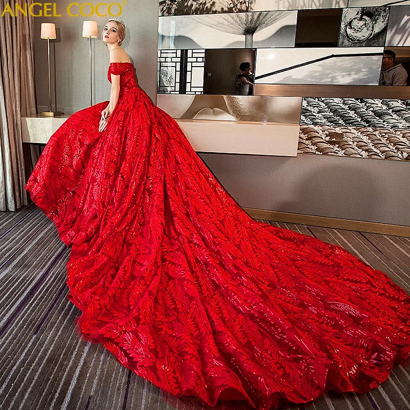 Роскошное бальное платье Дубай свадебное платье платье невесты блестящее вышитое бисером длинное красное платье невесты с блестками романтическое платье Robe Roug
