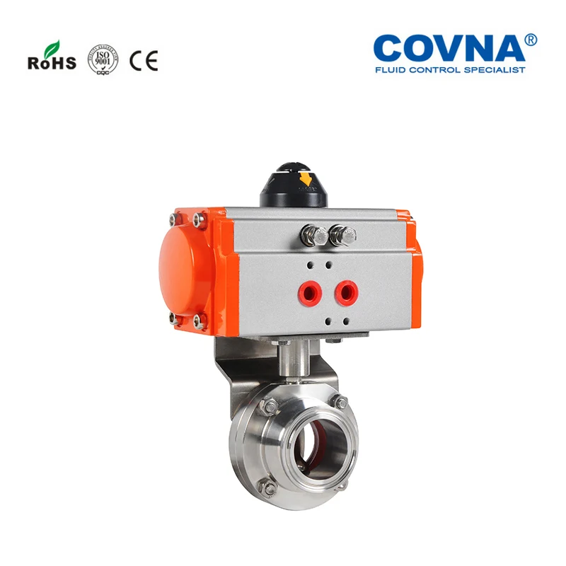 Три зажим Пневматический санитарный клапан-бабочка контроль дисковый затвор двойного действия