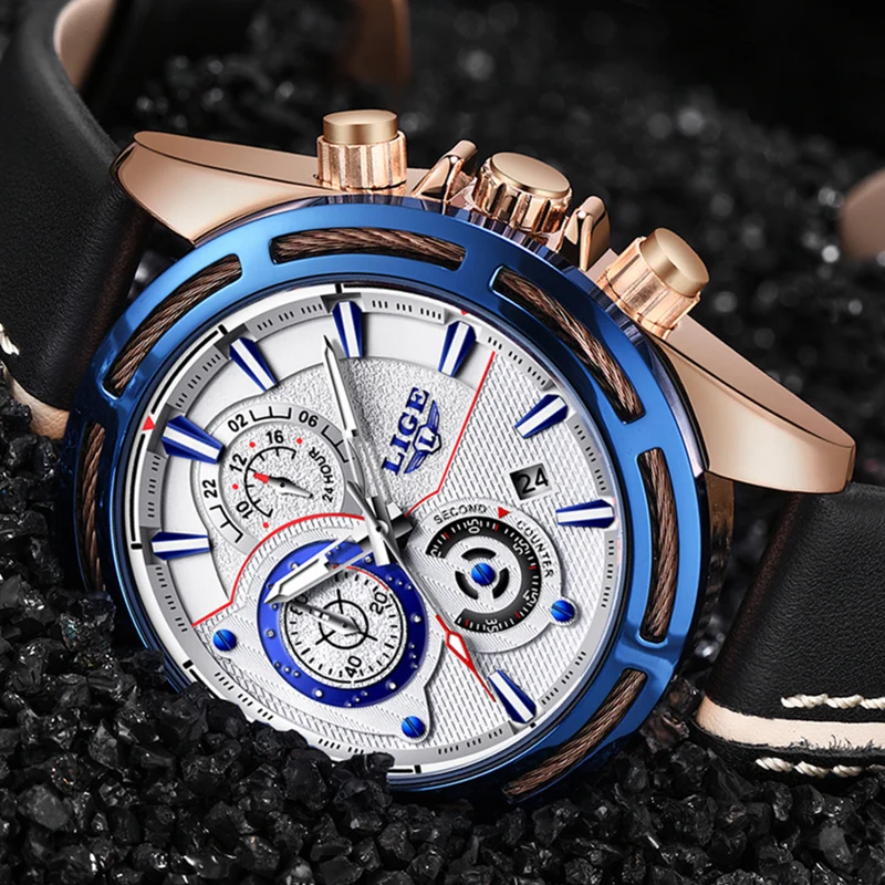 

LIGE Watch Men's Fashion Quartz Leather Chronograph Clock Mens Watches Top Brand Luxury Waterproof Sport Watch Relogio Masculino