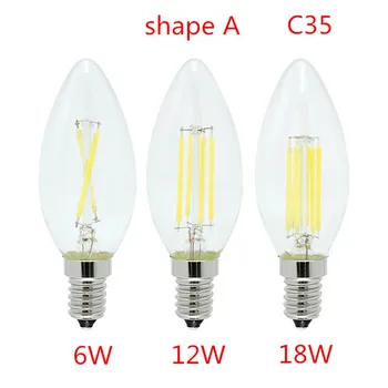 

LED Candle bulb C35 vintage lamp E14 6W-18W AC 220V 110V Retro antique Glass Lamp Vintage C35 C35L Filament Light 360 degree