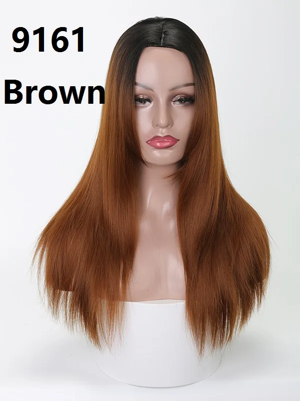 LISI волосы длинные 2" челка прямые волосы парик синтетические парики для женщин высокая температура волокно коричневый Омбре серый черный фиолетовый белый - Цвет: Коричневый