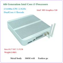 ФГП 6th поколения безвентиляторный мини-ПК core I3 6100U Windows 10 Мини ПК Nettop 4 К VGA HDMI HTPC 300 м WiFi Mini PC SSD Barebone PC