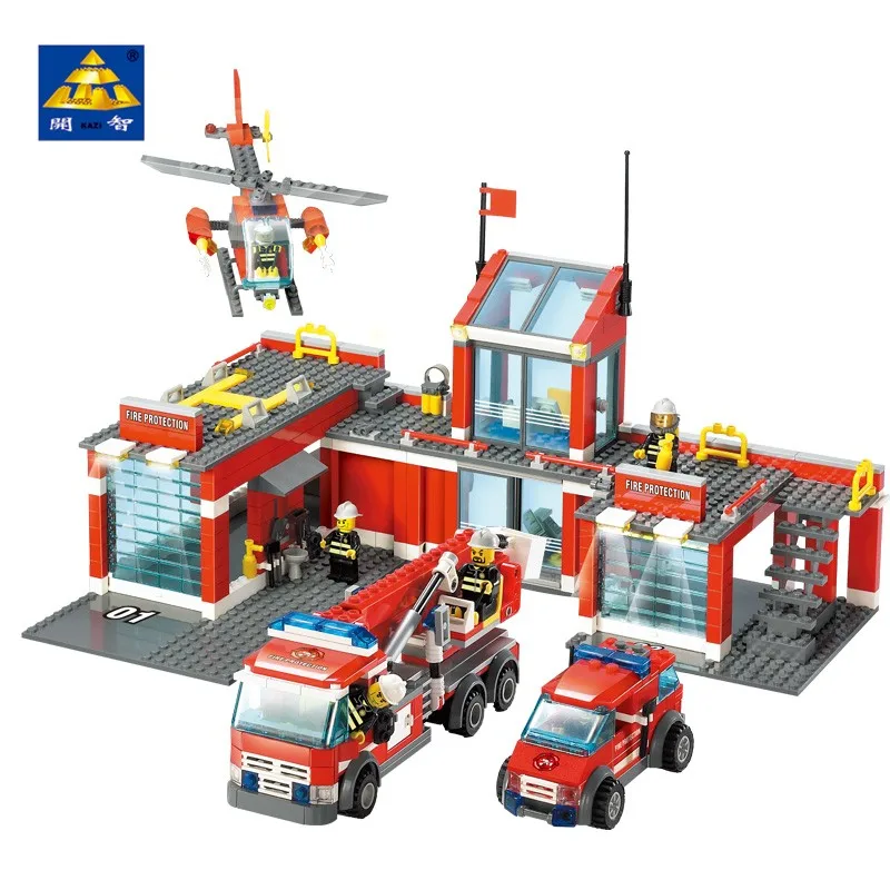 KAZI Город Пожарной командный центр Набор строительных Модель 774 шт. развивающие Образования DIY Строительного Кирпича игрушки классическая детская игрушка блоков Кубики