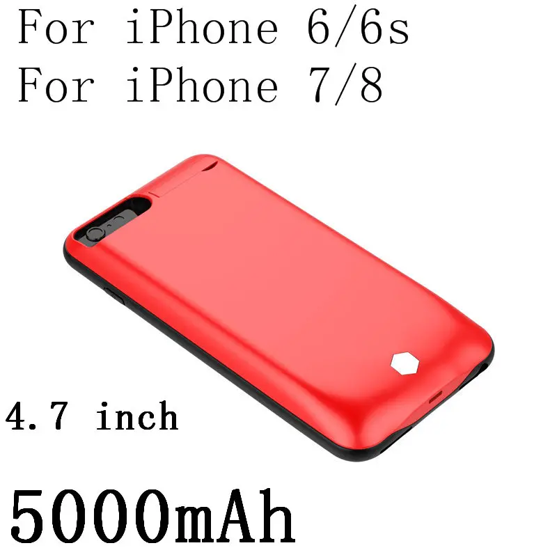 Для iPhone 8, 7, 6 6s плюс Батарея Чехол 3800/4800/5000/7500 мА/ч, Мощность банк Батарея Зарядное устройство чехол для iPhone 6 6s 7 8 чехол-накладка из термополиуретана с подставкой Чехол - Цвет: I6-5000-Red