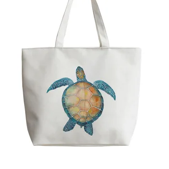 

Watercolor turtle Canvas Shopping bag Cartoon Tote bags Reusable Shopper Bag ,Grocery Bag AN085