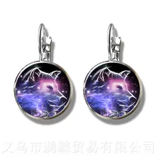 Классические 16 мм стеклянные заклепки с закругленной головкой серьги Волчья Голова узор стеклянная металлическая пряжка панк ювелирные изделия посеребренные серьги для женщин