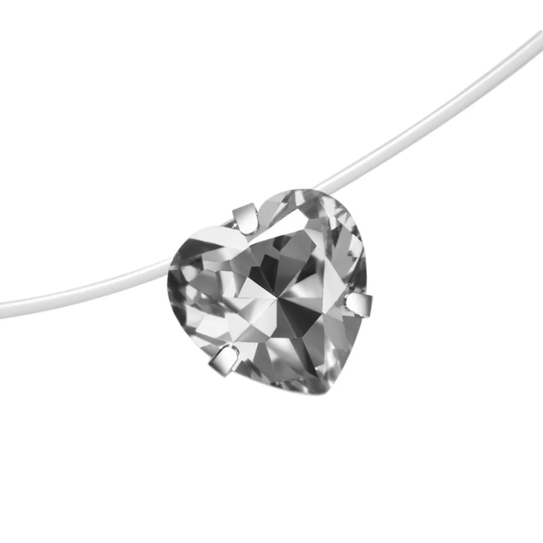 Fashion Elegant Crystal Heart Shaped Pendant Necklace Fishing Line Invisible Clavicle Chain Women's Necklace Simple Jewelry Gift