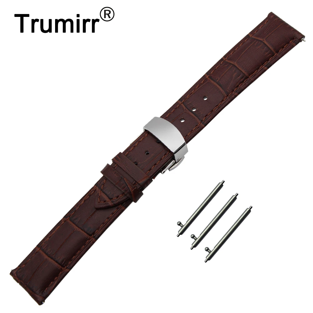 

22mm Genuine Leather Watch Band Quick Release Strap for Samsung Gear S3 Classic / Frontier Butterfly Buckle Wrist Belt Bracelet