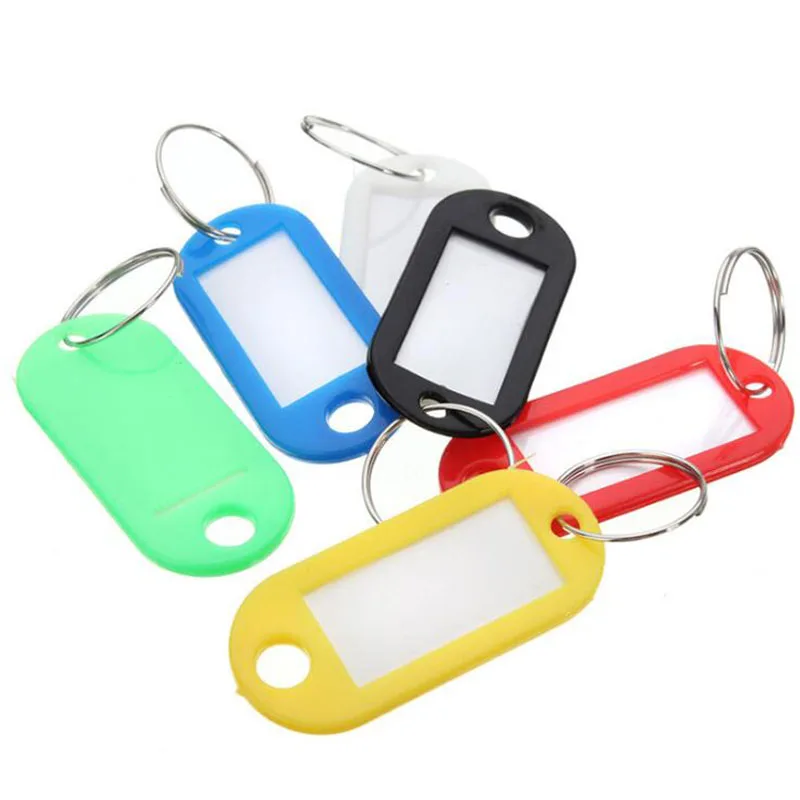 New 50Pcs/Lot Mix Color Plastic Keychain Key Tags ID Label Name Tags With Split Ring For Baggage