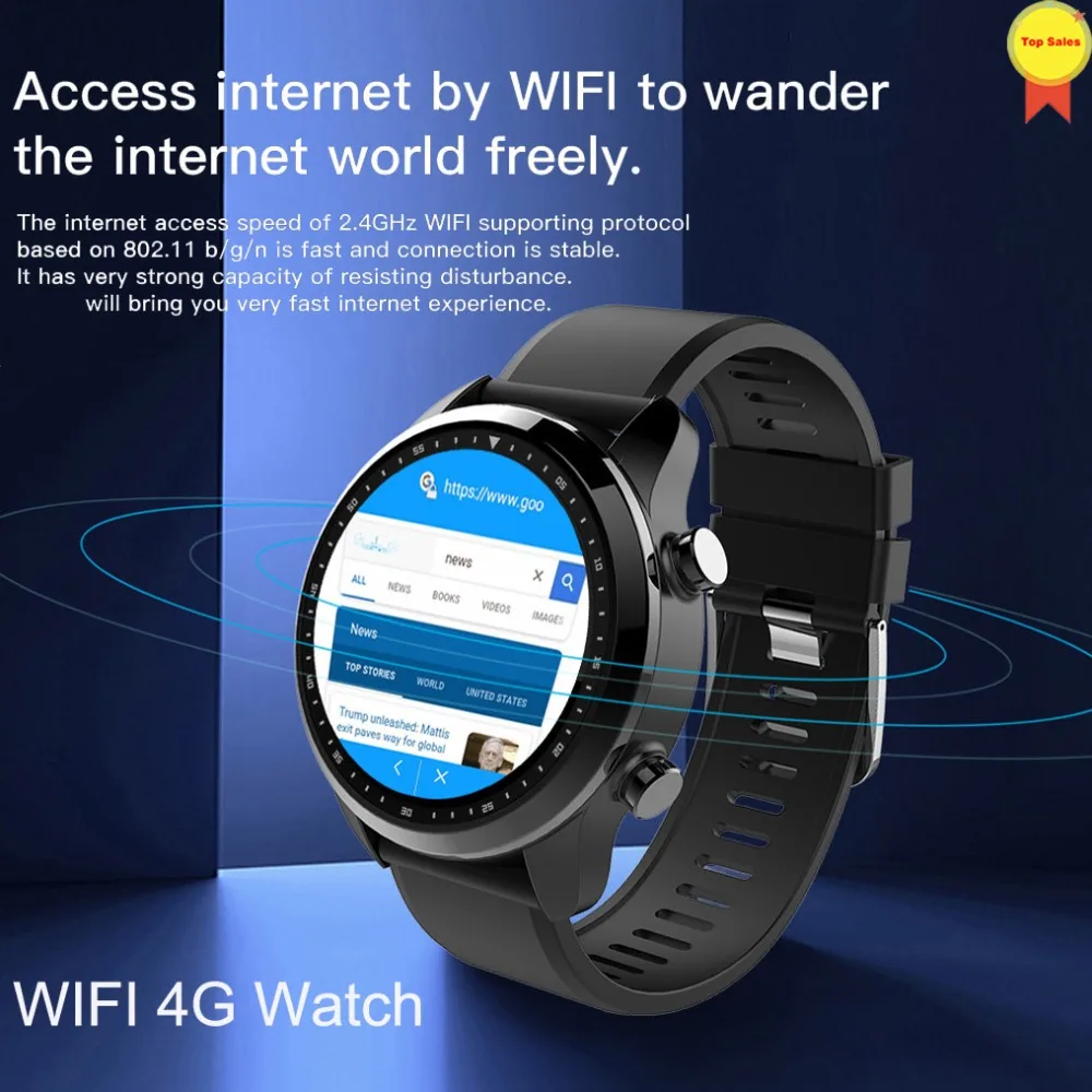 

4G Android 6.0 OS smartwatch Bluetooth 1.3" Touch Screen 2GB+16GB IP68 Waterproof MT6737 GPS WIFI Business use Smart Watch Phone