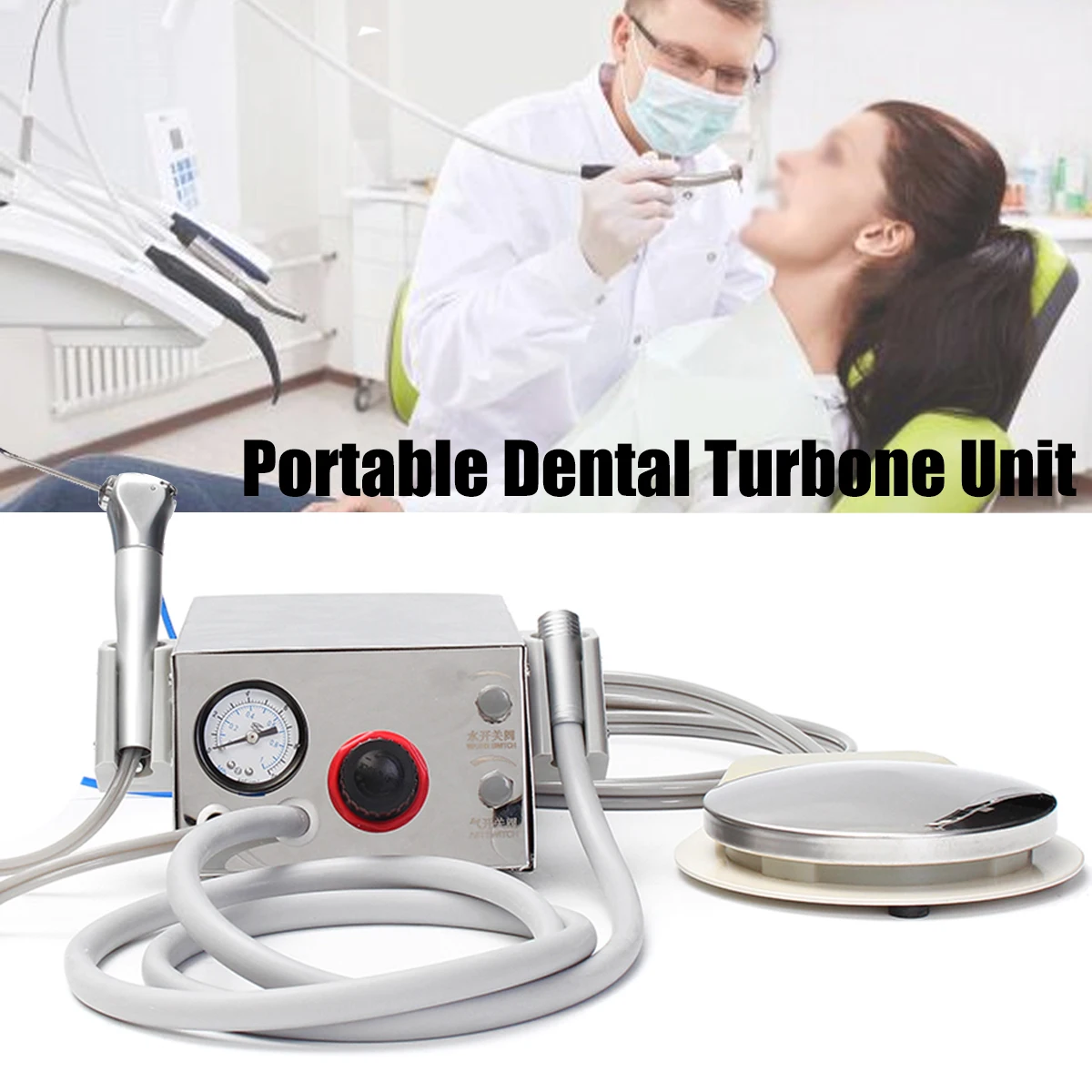 

Portable Dental Turbing Unit Handpiece Compressor 4-Hole 3 Way Syringe High Speed Work Teeth Cleaning For Dentist