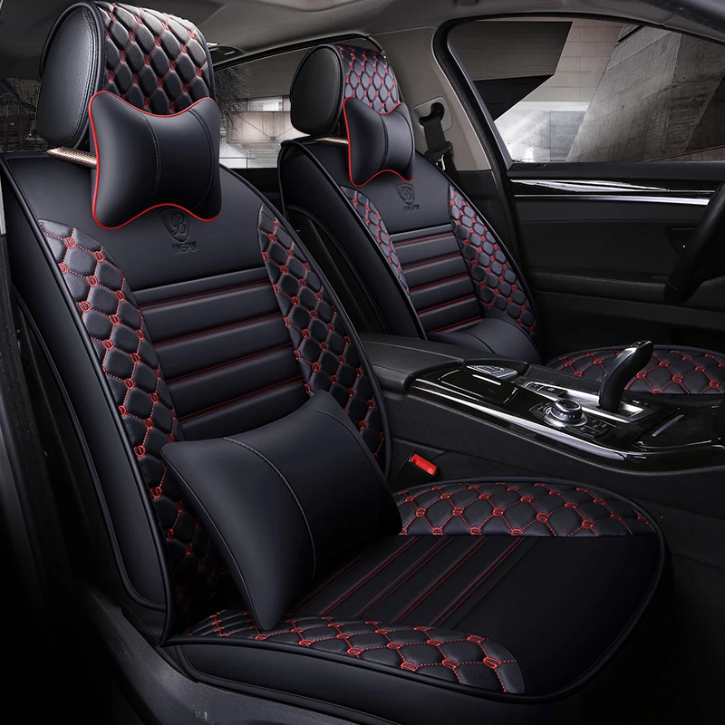 Car Tuning Styling Red Black Steering Wheel Seat Cover Set For Skoda Fabia All Models Vehicle Parts Accessories