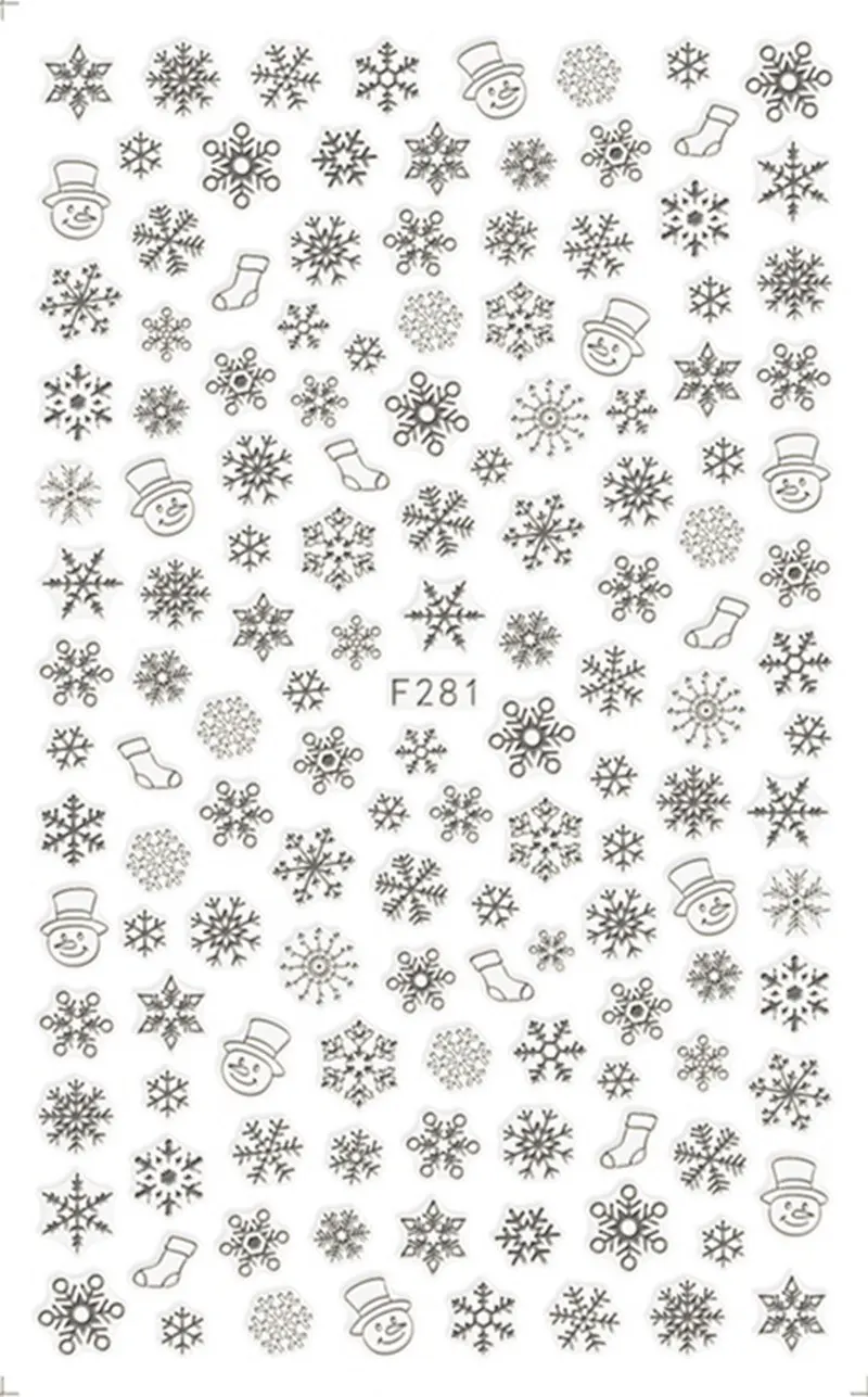 Самоклеющаяся Рождественская наклейка для ногтей наклейки для дизайна ногтей украшения Рождественский маникюр поддельные ногти принадлежности инструмент 5 цветов - Цвет: F281 Silver