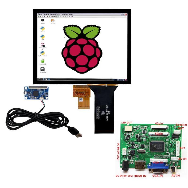

HDMI+VGA+2AV+Audio Control driver board+8"capacitive touch assembly+LCD 1024x7687 IPS LCD screen kits Module Car Raspberry Pi 3