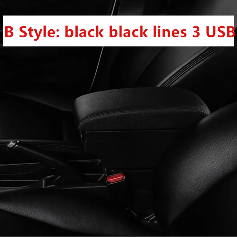 Для Honda Brio подлокотник коробка usb зарядка повышение двойной слой центральный магазин содержание Подстаканник Пепельница аксессуары 14-18 - Название цвета: B black black line