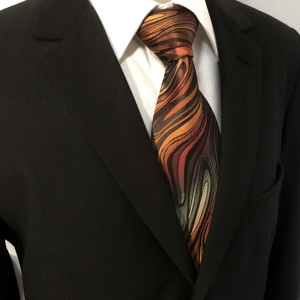 B17 оранжевый черный пульсация Свадебные Для мужчин с галстуком комплект шелк классический шелковые галстуки для Для мужчин платок