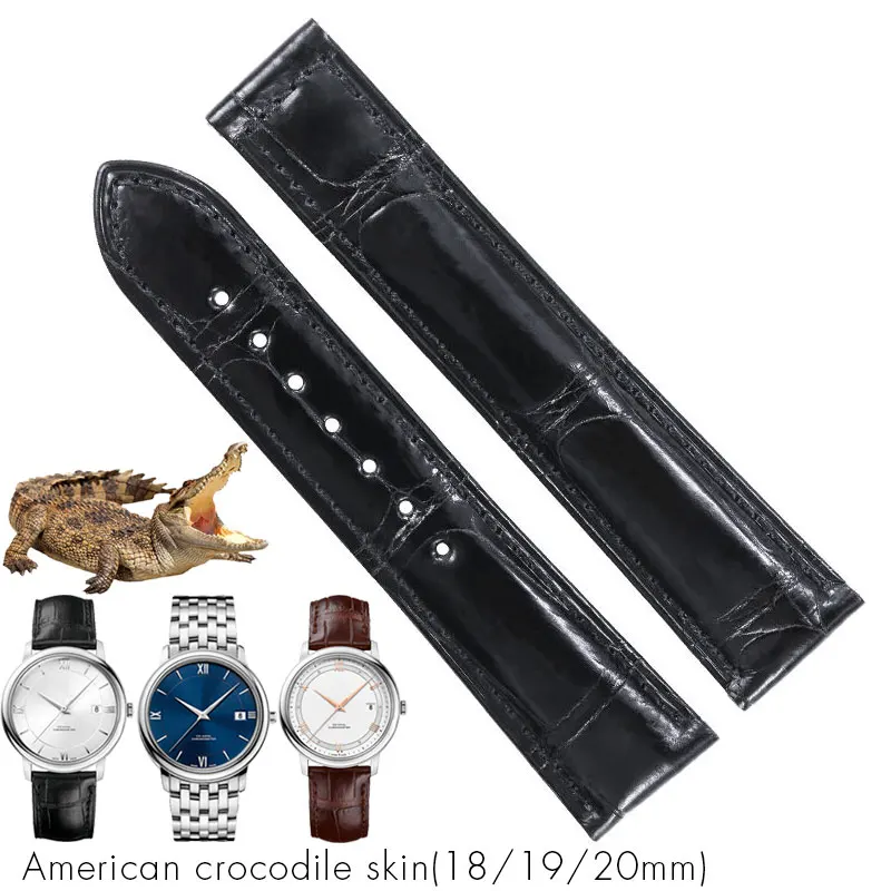 

19mm 20mm 21mm Crocodile Watch Bracelet Soft Leather Strap for Omega Seamaster De Ville Watch Strap Bracelet Black Brown +Tools