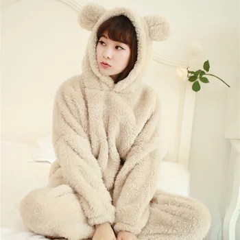 

JINUO Hot Sale Cute Cartoon Female Long-sleeved Pijama Coral Velvet Flannel Pajamas Female Pyjamas winter pajamas suit