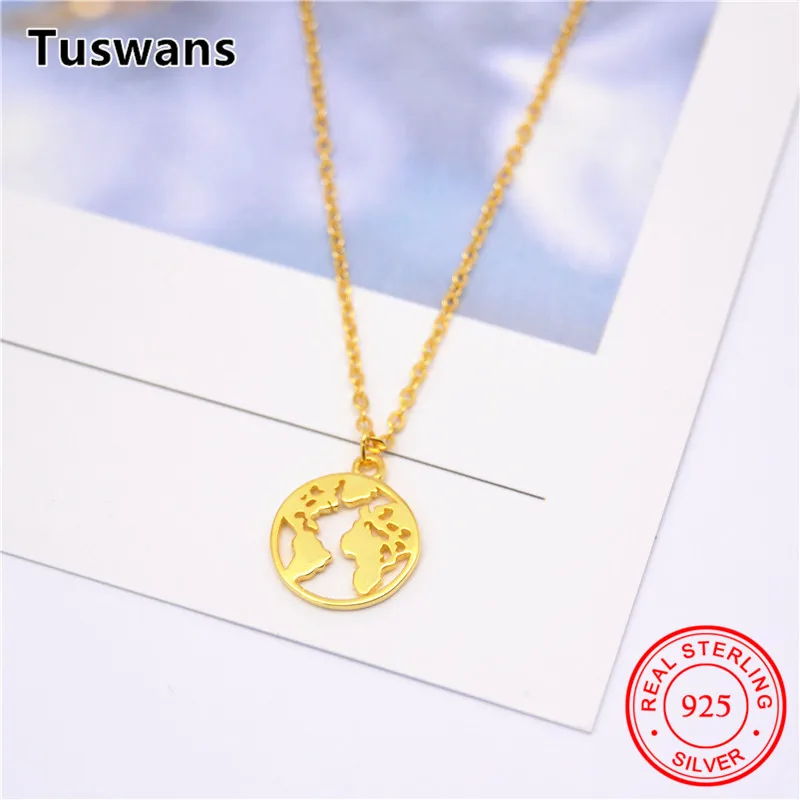 2018 New Fashion Personalized Globe World Map Necklace Earth Day Gift for Best Friends Wanderlust Pendants Real Silver Jewelry | Украшения