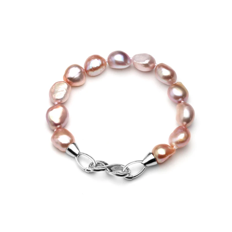 YouNoble, 10-11 мм, браслет с подвесками, жемчужное ювелирное изделие, натуральный пресноводный жемчуг, 925 пробы, серебряный жемчужный браслет, женский подарок, белый - Цвет камня: purple pearl bracelt