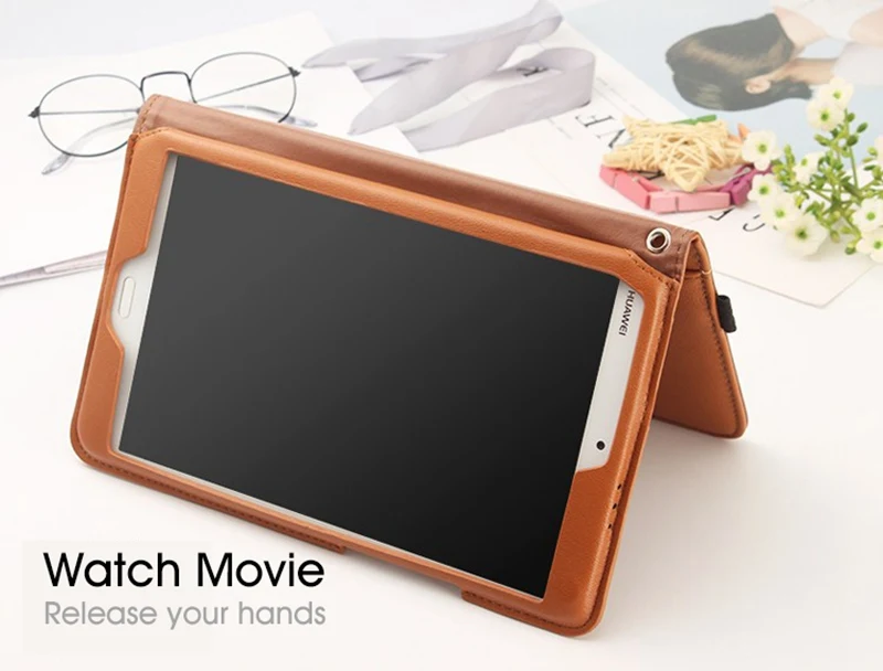 Huawei Mediapad M3 Case with Hand Holder Strip Cover for HUAWEI M3 Case Stand Flip Leather Case Function Stand Tablet Cover 8.4