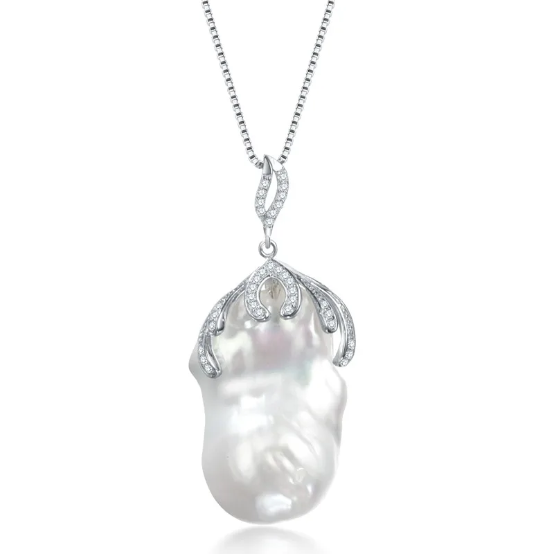 

SNH 16-17mm white Baroque Pearl Jewelry,100% Natural Pearl Pendant Necklace,new Style Natural Freshwater Pearl Silver