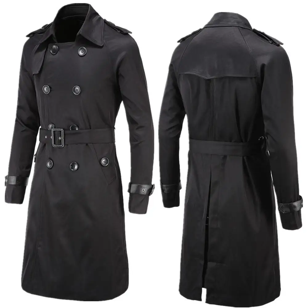 Высокое качество, Модный осенне-зимний Тренч для джентльмена, приталенный двубортный длинный стиль, casaco masculino, пальто - Цвет: Черный