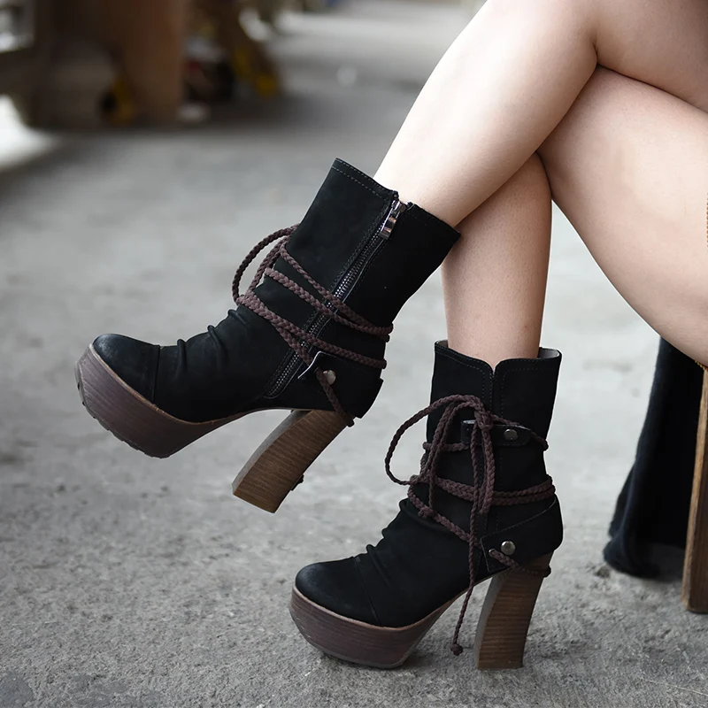 

Artmu Original Super 11 cm High Heels Boots Lace Up Woman Shoes Cow Leather Handmade High Heels Girls Boots Fashion heels
