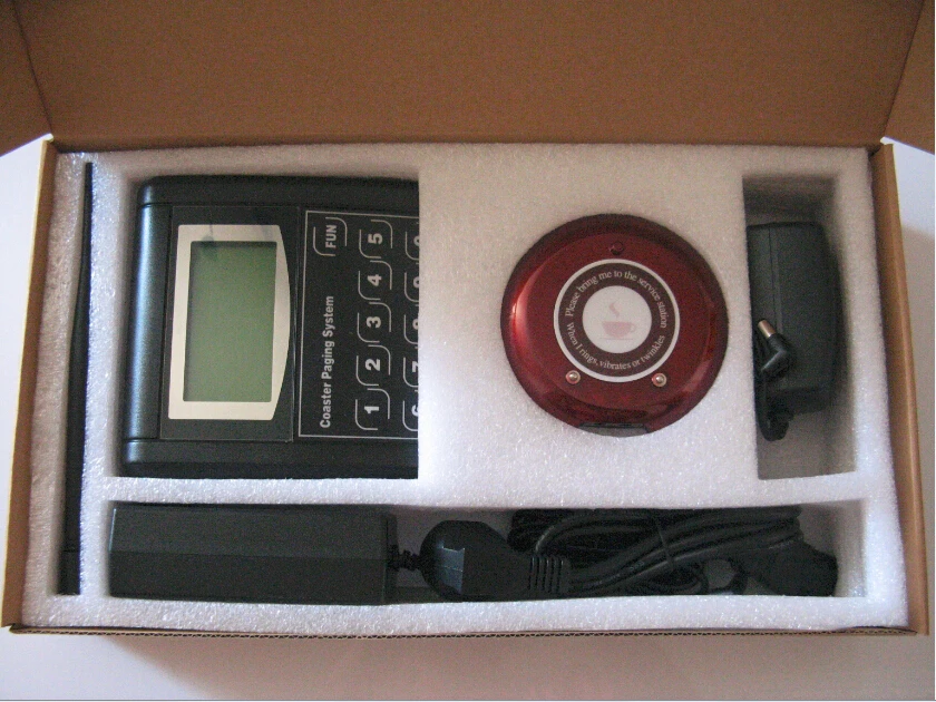 

High quality Restaurant guesting pager system, 10cs coaster pager+1 transmitter+1 coaster pager charger, queue calling system