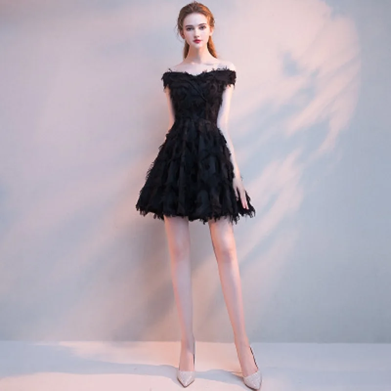 

Gardlilac Mini Homecoming Dress A-Line Short Cocktail Party Dress Sexy Off the Shoulder Dress with Fur