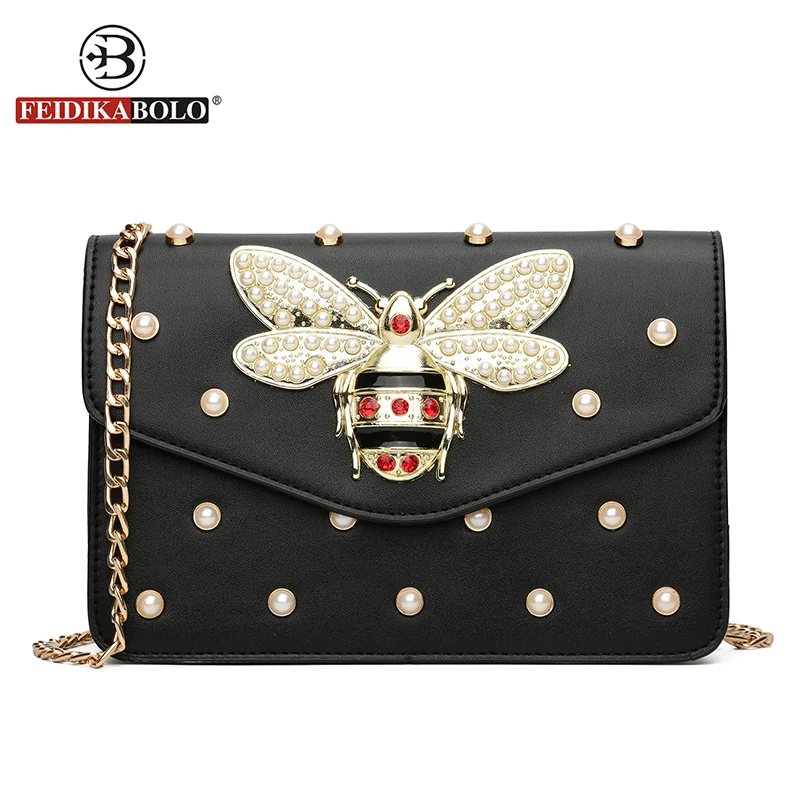 FEIDIKABOLO Brand Crossbody Bags For Women Pearl Decorated Matel Chain