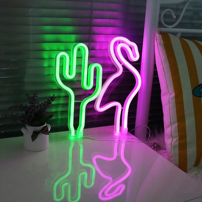 ROPIO светодиодный неоновый светильник ночник С КАКТУСОМ Фламинго уникальный дизайн мягкий светильник Настенный Декор лампа игрушка для рождества Свадебная вечеринка