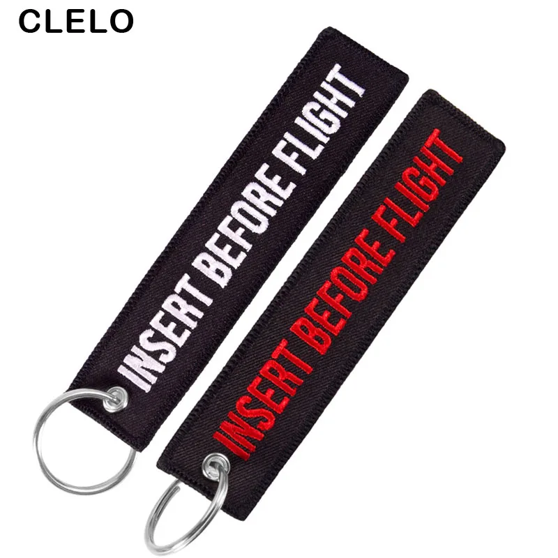 Luggage Tags Embroidery INSERT BEFORE FLIGHT Letter with OEM KeyChain Key ring Fashion Travel tag for Aviation Gifts 2PCS/LOT