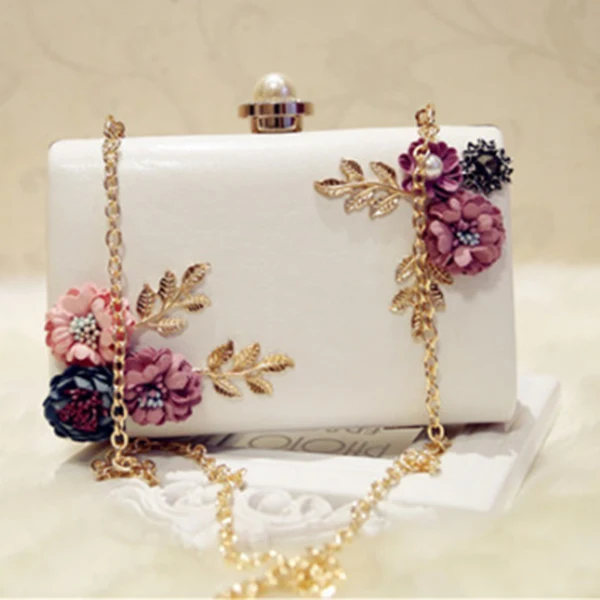 Fashion Women Leather Evening Bag Dinner Party Lady Wedding Flower Clutch Purse(white) Fashion Women Leather Evening Bag Dinner Party Lady Wedding Flower Clutch Purse(white)