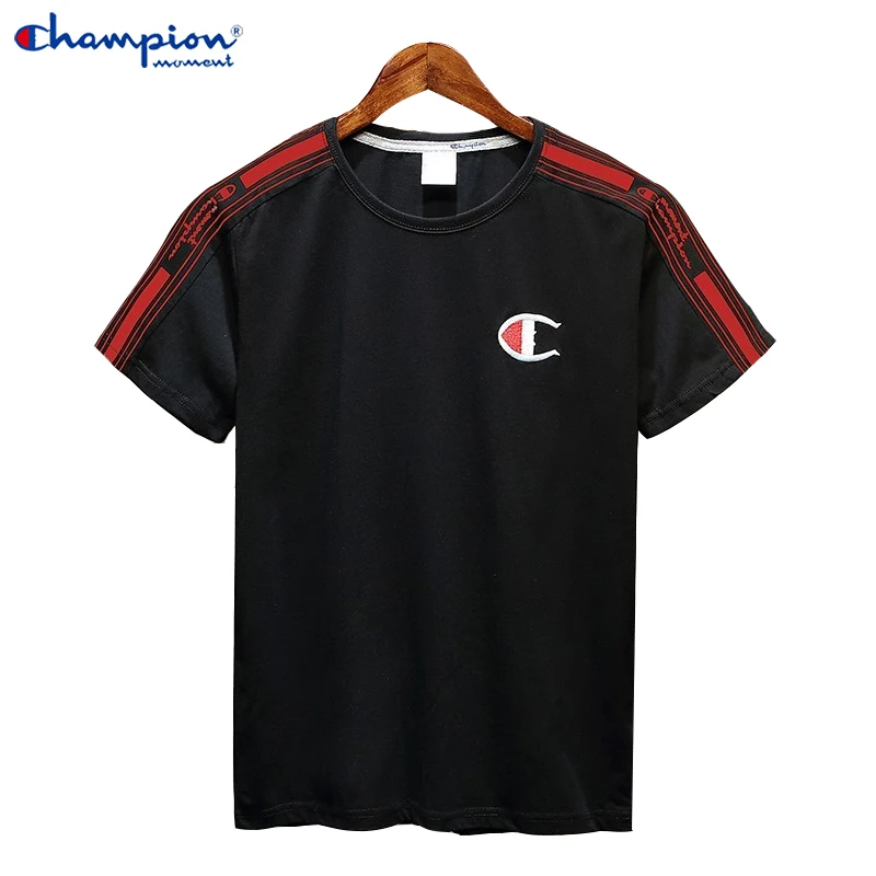

Champion Moment New Tide Brand Shirt 100% Cotton t shirt Men And Women Couple t-shirt Letters Embroidery Brand Short Sleeve