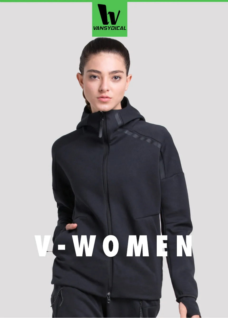 Vansydical зимняя спортивная куртка для бега Женская Спортивная одежда на двойной молнии с капюшоном дышащая фитнес-Тренировка ветрозащитная верхняя одежда