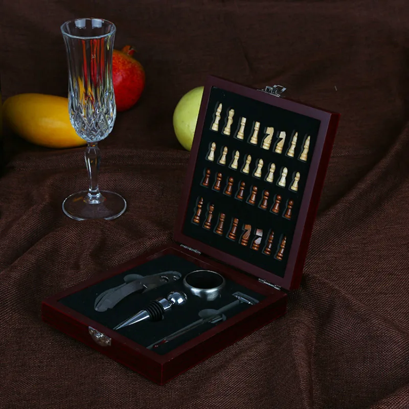 

Creative Wine Tool Bottle Opener with Chess Square Wooden Box Wine Gift Set