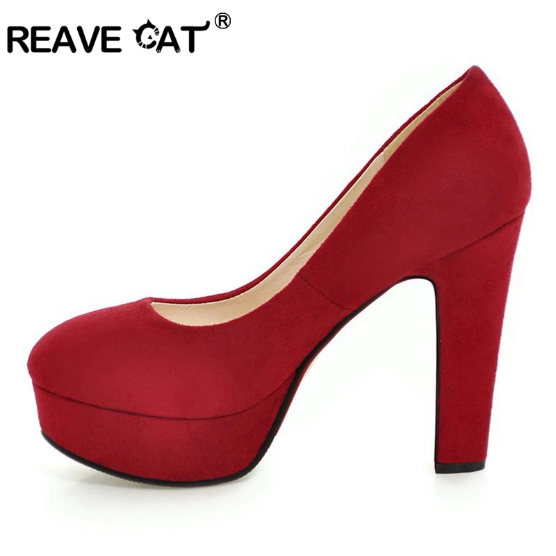 Женские туфли лодочки из флока REAVE CAT черные красные серые на платформе и толстом